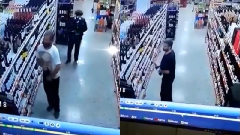 El ladrón quedó grabado en los dos robos que cometió en el supermercado.