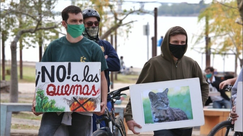 Imágenes de la marcha que se llevó a cabo en la rambla Catalunya por las quemas en las islas. 