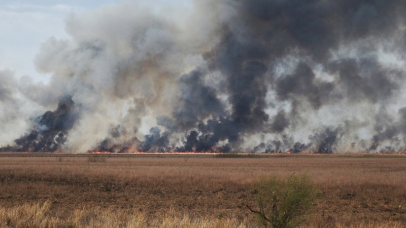 Las densas columnas de humo de los incendios cerca del puente a Victoria.