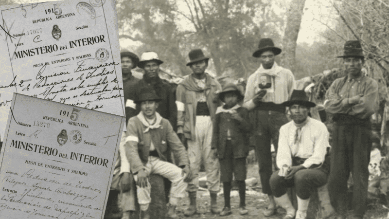 Imagen de la población de la Reducción de Napalpí y documentos históricos usados en el juicio.