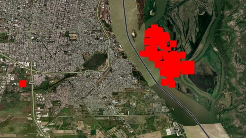 En rojo, todo el territorio del humedal que resultó quemado en sólo un par de días.