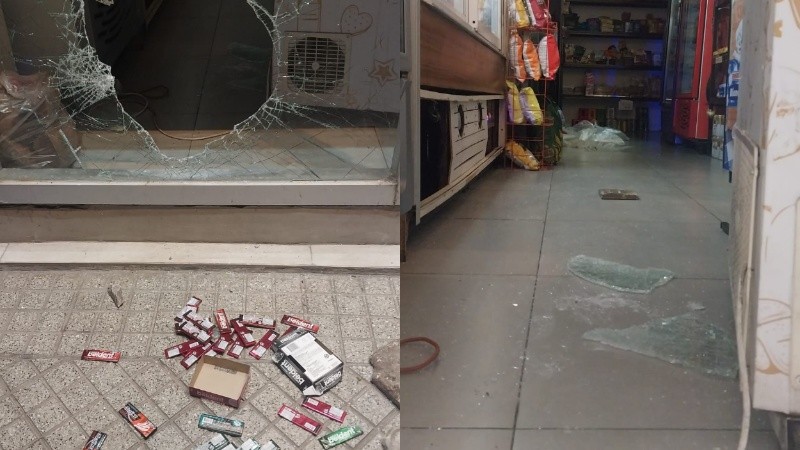 El ladrón rompió la vidriera del minimarket de barrio Abasto para entrar a robar.