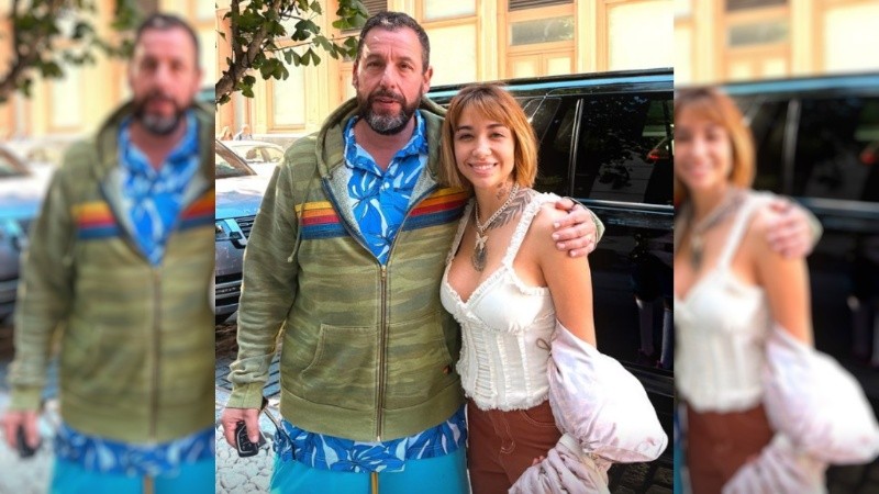 El actor Adam Sandler y María Becerra.