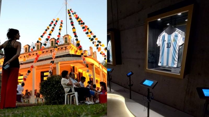 La fachada de Casa Arijón y la muestra dedicada a Messi en el Museo del Deporte.