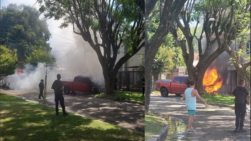 Las llamas fueron neutralizadas rápidamente por los bomberos en la camioneta.