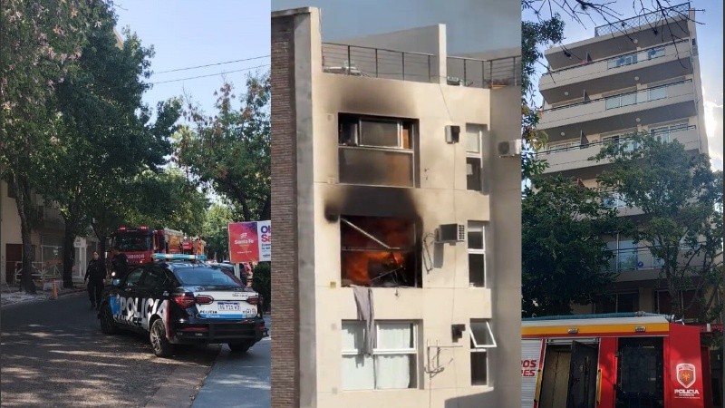 El operativo policial y de bomberos fue con corte de calle, y el fuego se veía en la ventana del contrafrente.