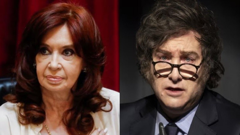 La expresidenta Cristina Kirchner y el jefe de Estado, Javier Milei.