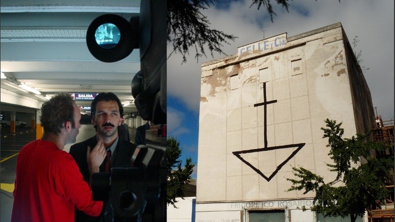  Zago junto al actor protagonista durante la filmación / el símbolo de un barco de frente que se emplaza frente a plaza Libertad