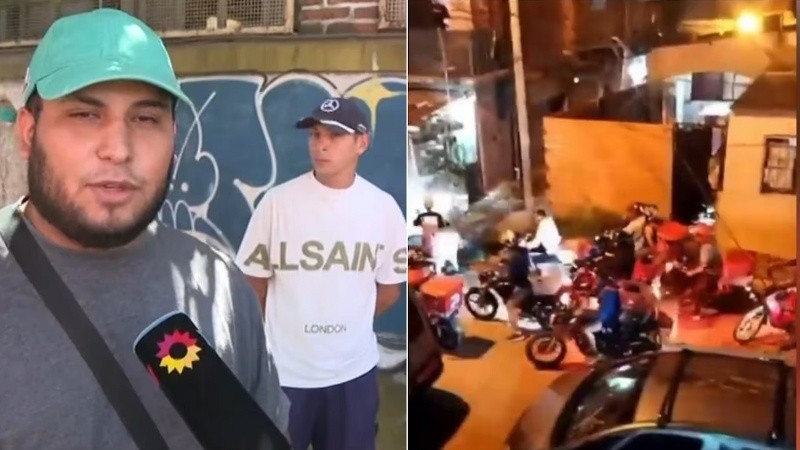 Una caravana de repartidores ingresó en un pasillo de una villa bonaerense para recuperar la moto de un compañero que fue víctima de un robo.