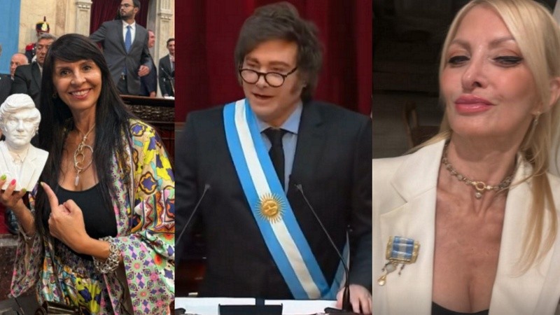 La diputada por Río Negro Lorena Villaverde, el presidente Javier Milei y Yuyito González.