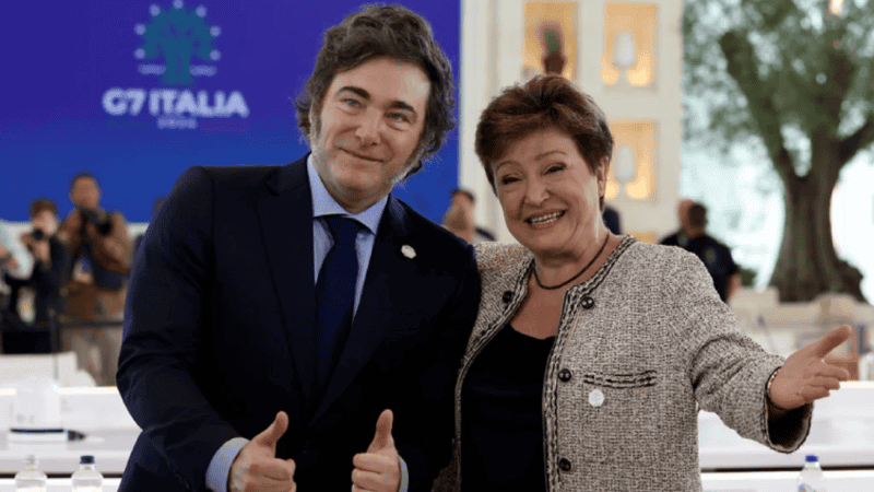 El presidente Javier Milei y la titular del FMI Kristalina Georgieva.