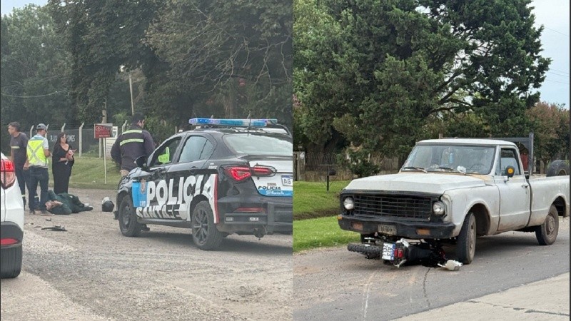 El motociclista quedó a medio metro en el piso y la moto debajo de la camioneta.