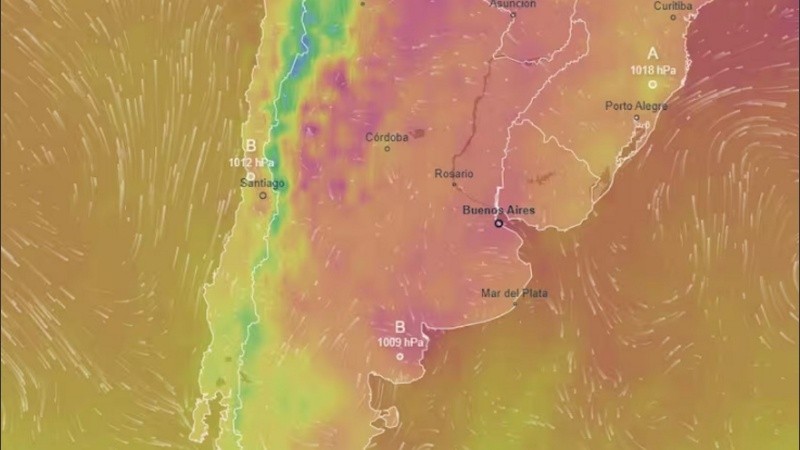 El mapa térmico de la Argentina durante la ola de calor.